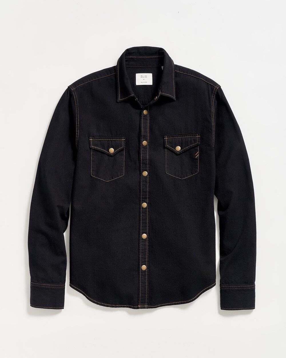 Billy Reid Shoals Black Denim Brass Snap Shirt XXL